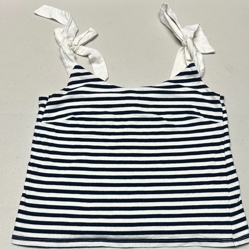 J. Crew Navy and White Striped Tie-Shoulder Tank
